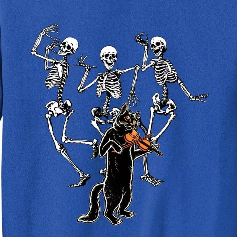 Creepy Black Cat And Dancing Skeleton Dance Of The Death Gift Tall Sweatshirt