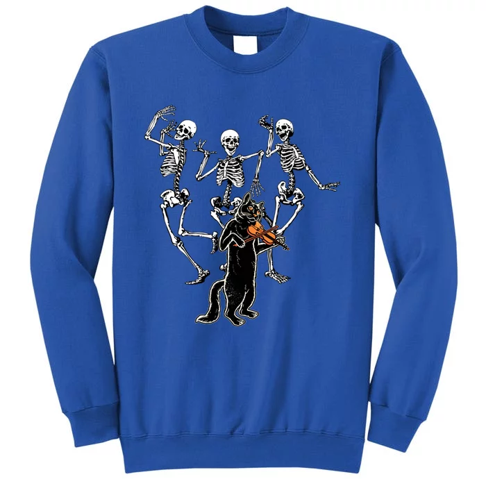 Creepy Black Cat And Dancing Skeleton Dance Of The Death Gift Tall Sweatshirt