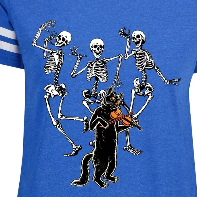 Creepy Black Cat And Dancing Skeleton Dance Of The Death Gift Enza Ladies Jersey Football T-Shirt