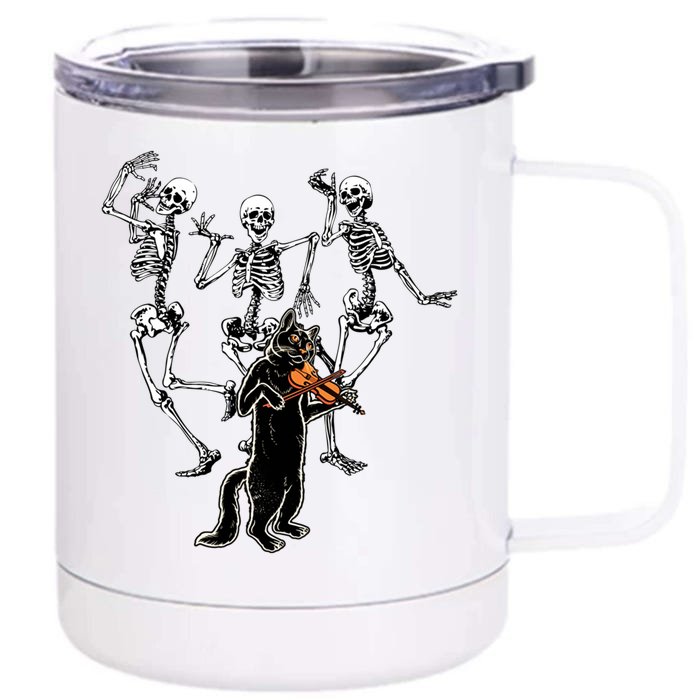 Creepy Black Cat And Dancing Skeleton Dance Of The Death Gift Front & Back 12oz Stainless Steel Tumbler Cup