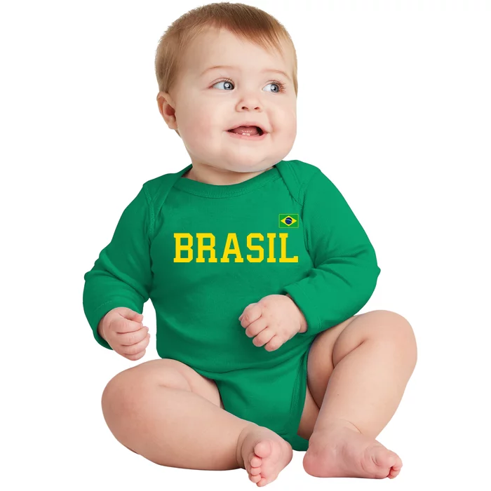 Cool Brasil Country Name Flag Baby Long Sleeve Bodysuit