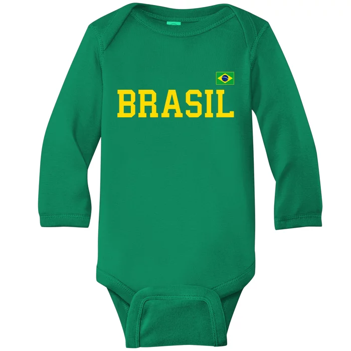 Cool Brasil Country Name Flag Baby Long Sleeve Bodysuit