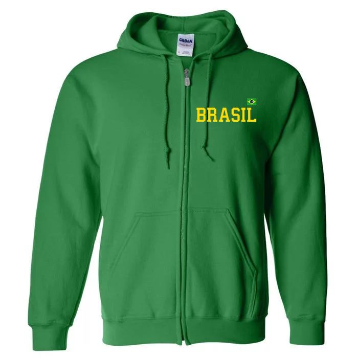 Cool Brasil Country Name Flag Full Zip Hoodie