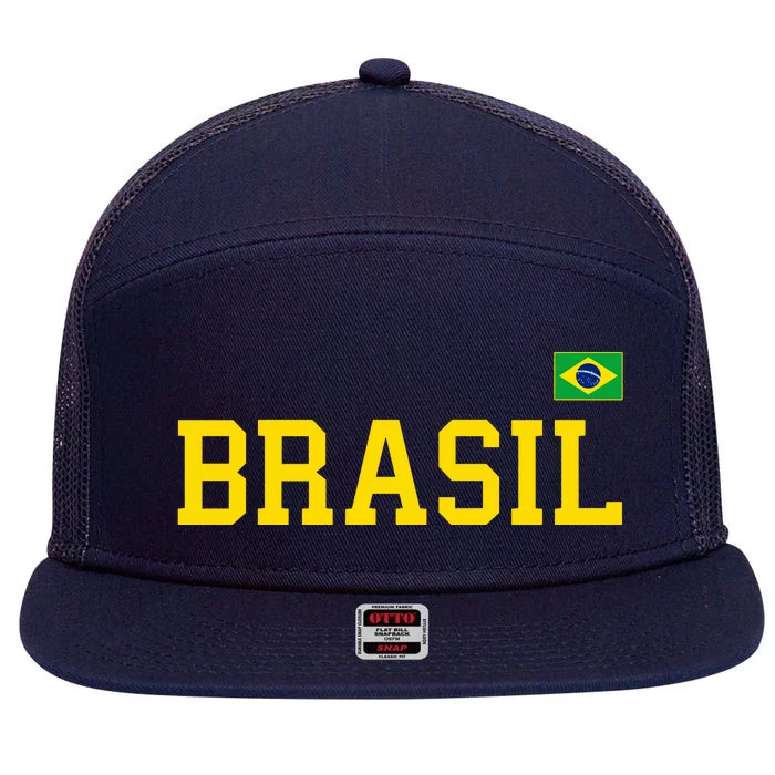 Cool Brasil Country Name Flag 7 Panel Mesh Trucker Snapback Hat