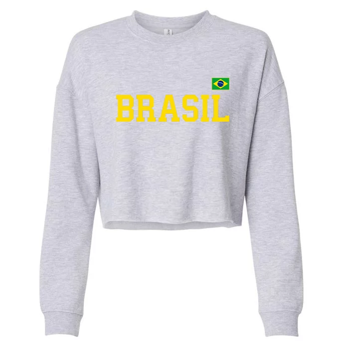 Cool Brasil Country Name Flag Cropped Pullover Crew