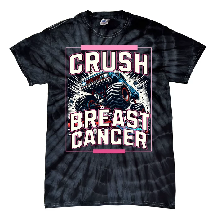 Crush Breast Cancer Awareness Monster Truck Tie-Dye T-Shirt