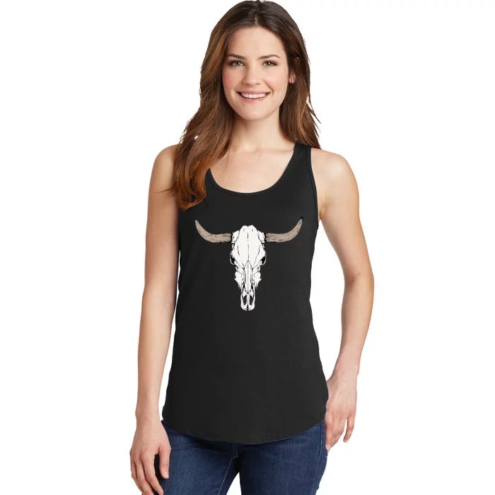 Cow Bull Cattle Skull Head Western Animal Ladies Essential Tank