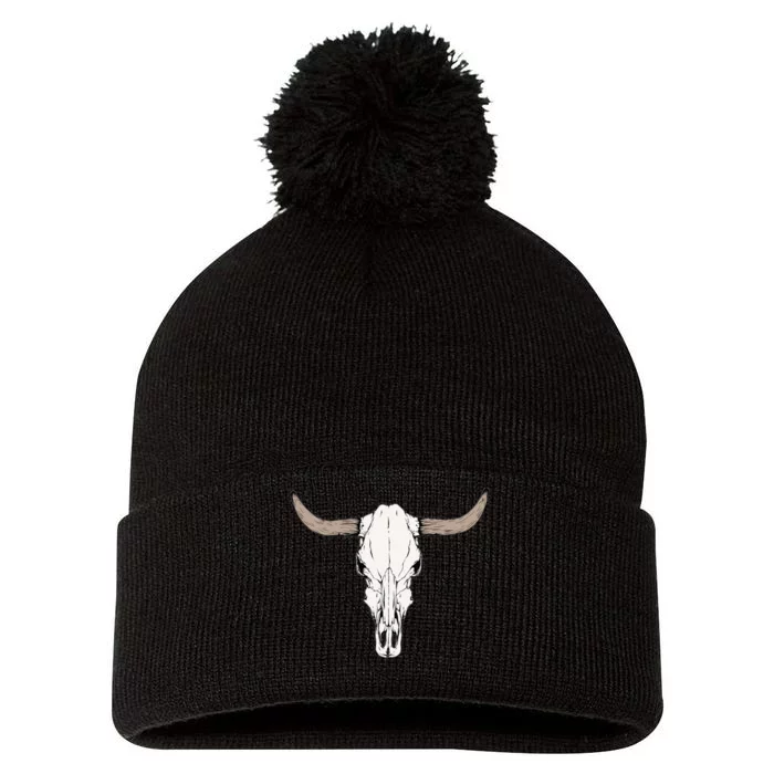 Cow Bull Cattle Skull Head Western Animal Pom Pom 12in Knit Beanie