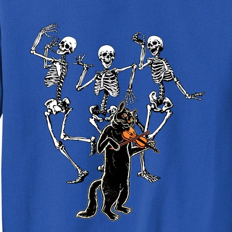 Creepy Black Cat And Dancing Skeleton Dance Of The Death Funny Gift Tall Sweatshirt