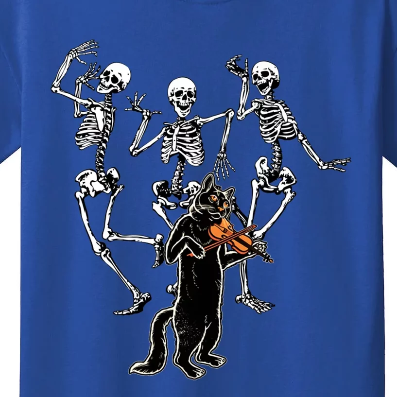 Creepy Black Cat And Dancing Skeleton Dance Of The Death Funny Gift Kids T-Shirt