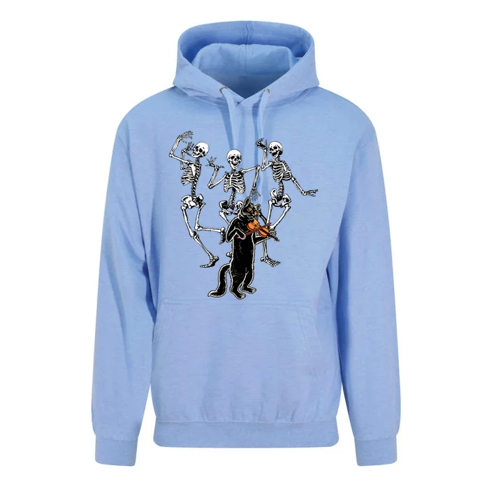 Creepy Black Cat And Dancing Skeleton Dance Of The Death Funny Gift Unisex Surf Hoodie