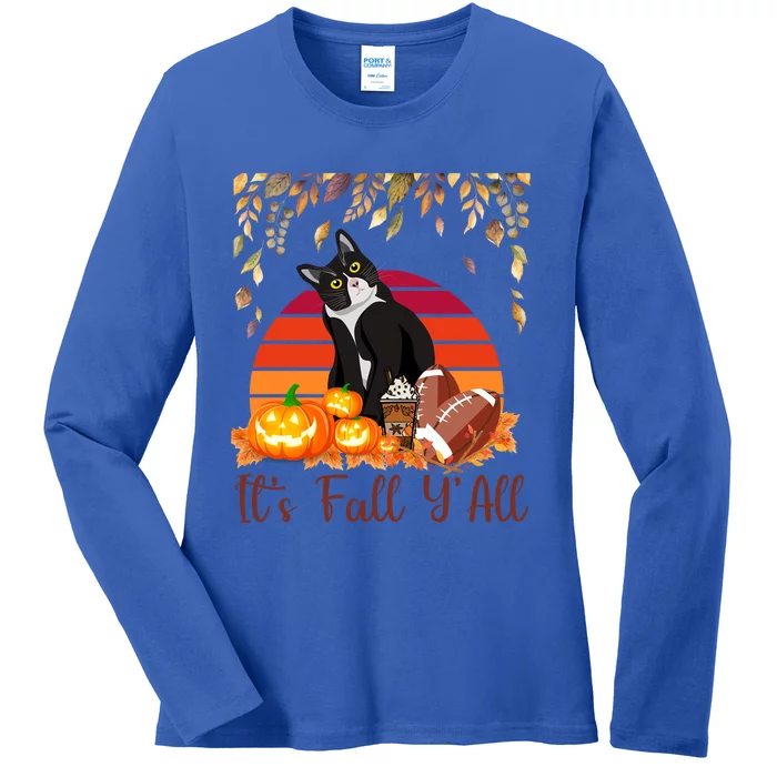 Cute Black Cat Lovers Thanksgiving Halloween ItS Fall YAll Great Gift Ladies Long Sleeve Shirt