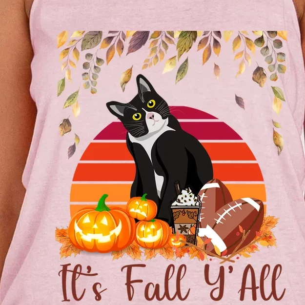 Cute Black Cat Lovers Thanksgiving Halloween ItS Fall YAll Great Gift Women's Knotted Racerback Tank