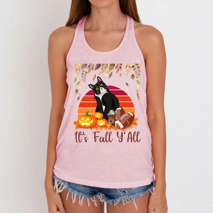 Cute Black Cat Lovers Thanksgiving Halloween ItS Fall YAll Great Gift Women's Knotted Racerback Tank