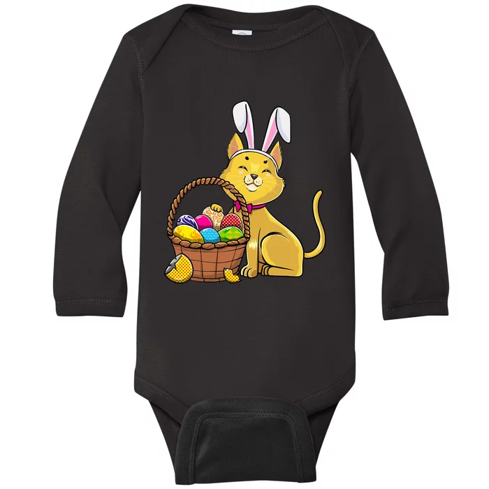 Cute Bunny Cat Eggs Basket Happy Easter day Baby Long Sleeve Bodysuit