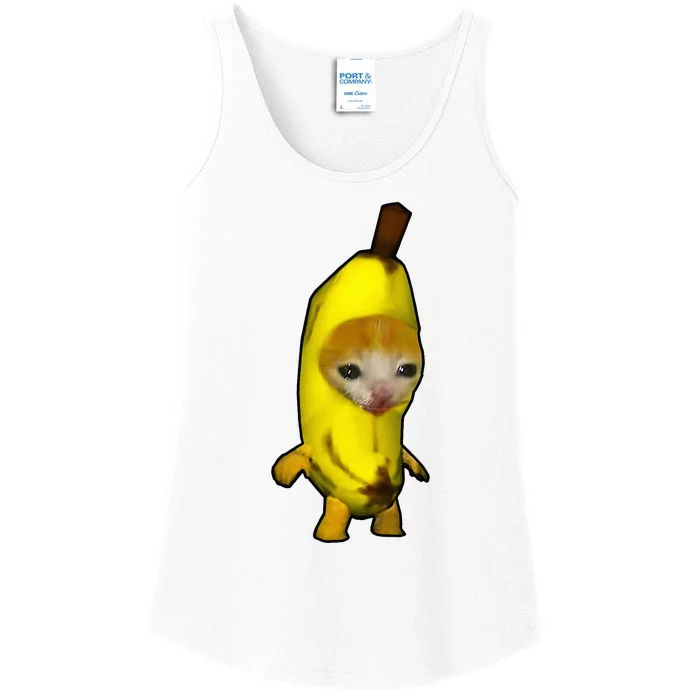 Cute Banana Cat Happy Bananacat Meme Kitty Ladies Essential Tank