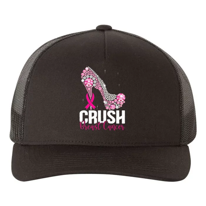 Crush Breast Cancer Awareness Bling Pink Ribbon Yupoong Adult 5-Panel Trucker Hat