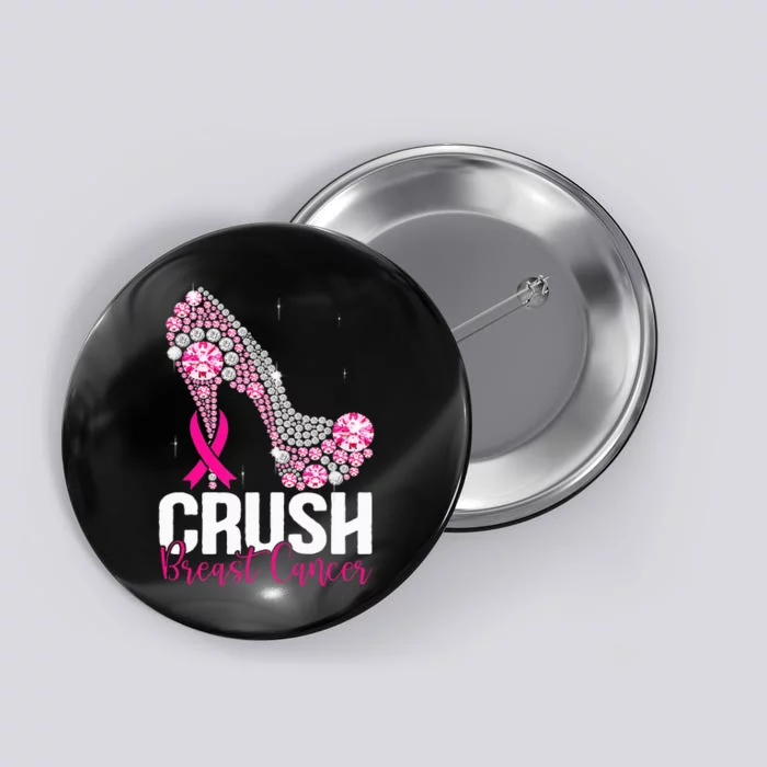 Crush Breast Cancer Awareness Bling Pink Ribbon Button