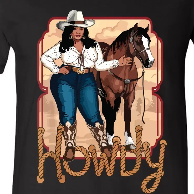 Cowgirl Black Cowgirl Queen African American V-Neck T-Shirt