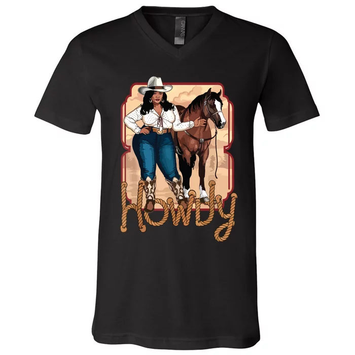 Cowgirl Black Cowgirl Queen African American V-Neck T-Shirt