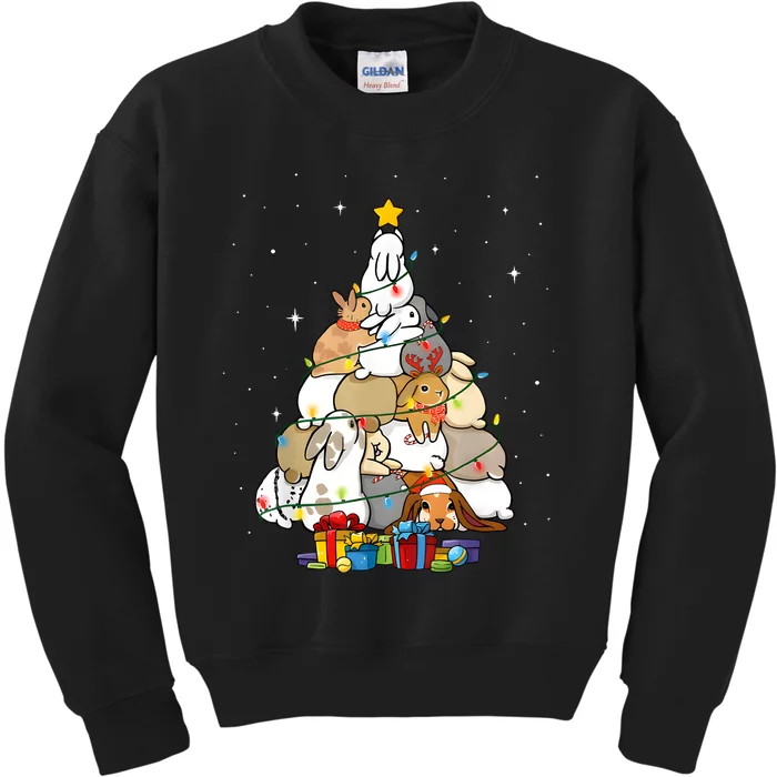 Cute Bunny Christmas Tree Kids Sweatshirt