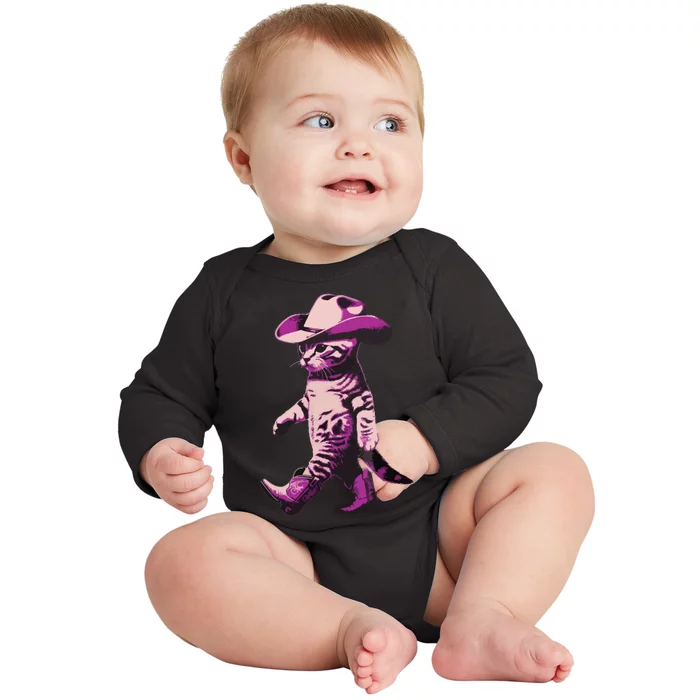 Cowgirl Boots Cat Mom Meowdy Cowgirl Pink Boots Baby Long Sleeve Bodysuit