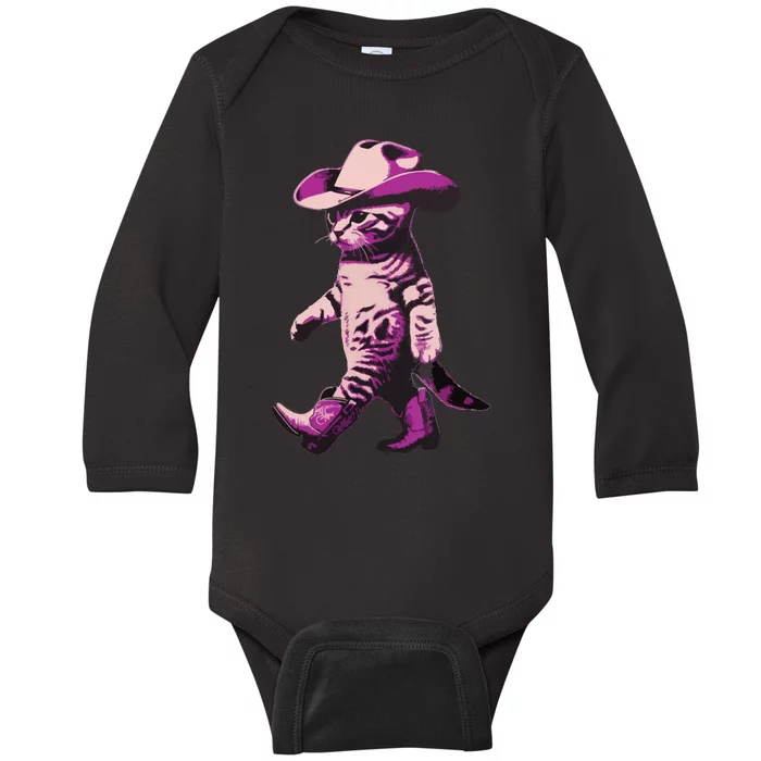 Cowgirl Boots Cat Mom Meowdy Cowgirl Pink Boots Baby Long Sleeve Bodysuit