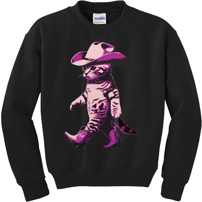 Cowgirl Boots Cat Mom Meowdy Cowgirl Pink Boots Kids Sweatshirt