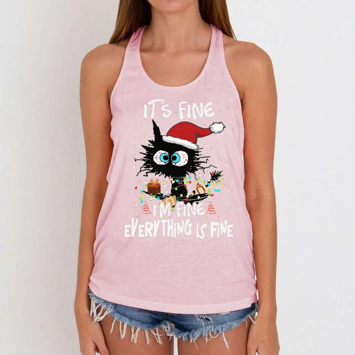 Christmas Black Cat Its Fine Im Fine Everything Is Fine Women's Knotted Racerback Tank