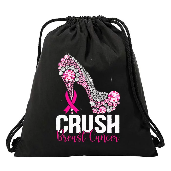 Crush Breast Cancer Awareness Bling Pink Ribbon Drawstring Bag