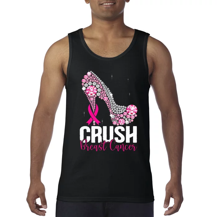 Crush Breast Cancer Awareness Bling Pink Ribbon Tank Top