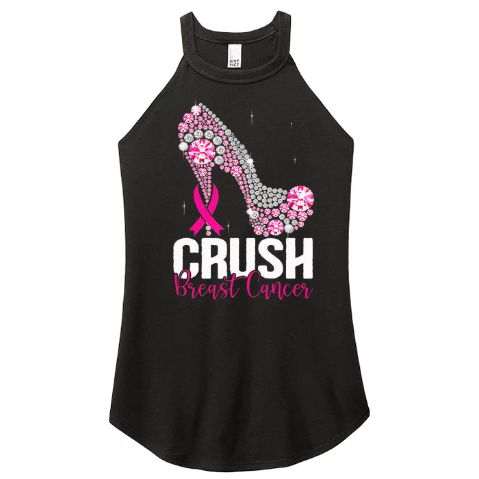 Crush Breast Cancer Awareness Bling Pink Ribbon Women’s Perfect Tri Rocker Tank