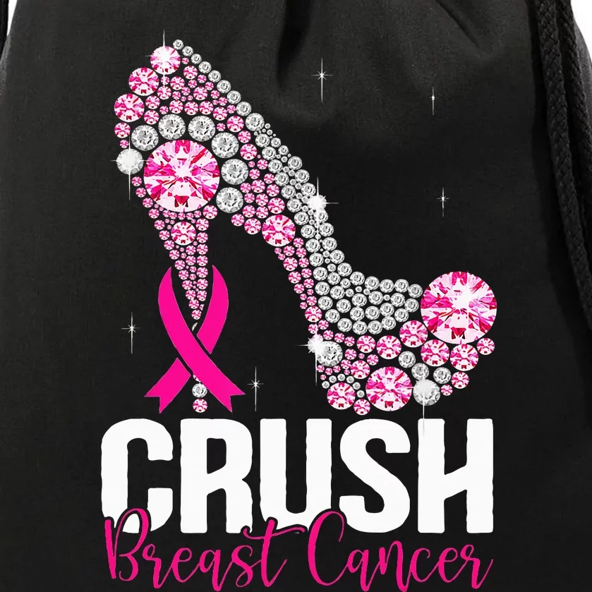 Crush Breast Cancer Awareness Bling Pink Ribbon Drawstring Bag