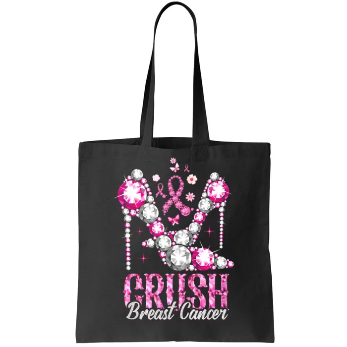 Crush Breast Cancer Awareness Bling Pink Ribbon Tote Bag