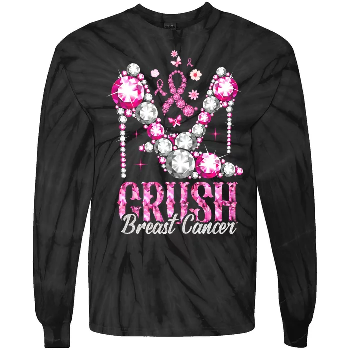 Crush Breast Cancer Awareness Bling Pink Ribbon Tie-Dye Long Sleeve Shirt