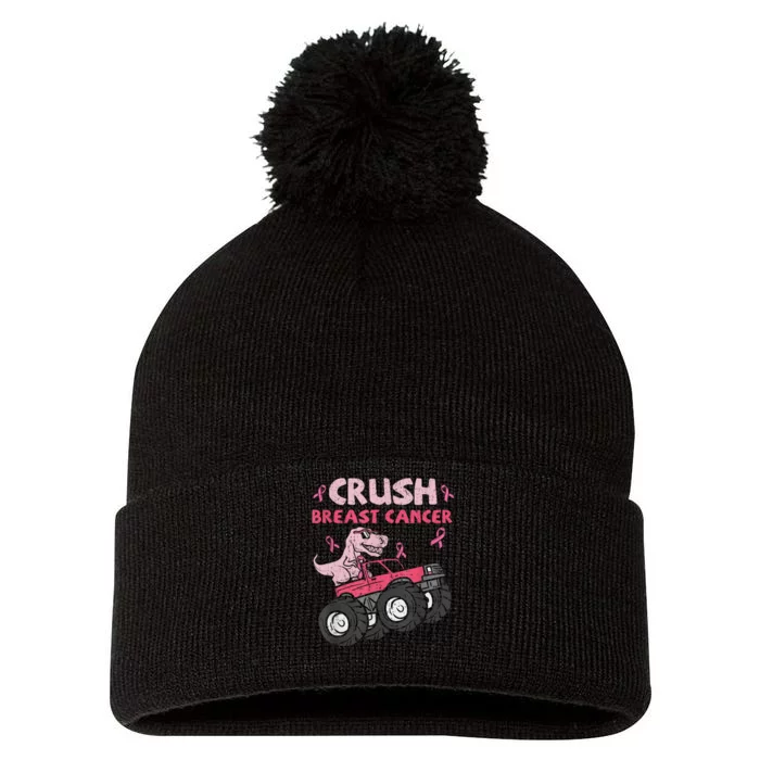 Crush Breast Cancer Awareness Monster Truck Ribbon Pom Pom 12in Knit Beanie