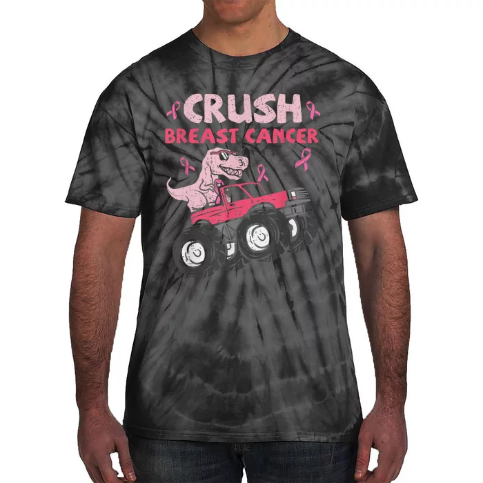 Crush Breast Cancer Awareness Monster Truck Ribbon Tie-Dye T-Shirt