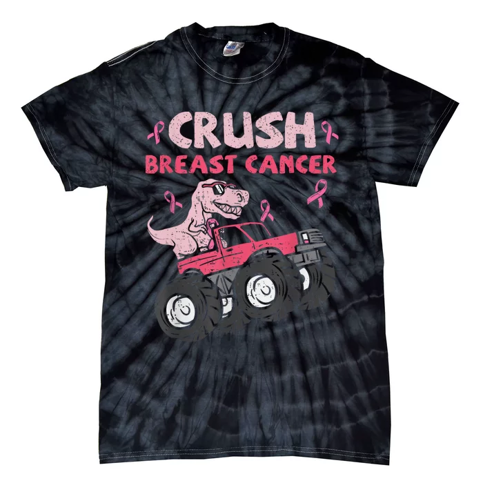 Crush Breast Cancer Awareness Monster Truck Ribbon Tie-Dye T-Shirt