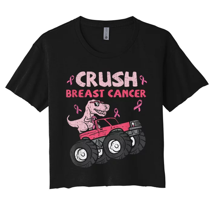 Crush Breast Cancer Awareness Monster Truck Ribbon Women's Crop Top Tee