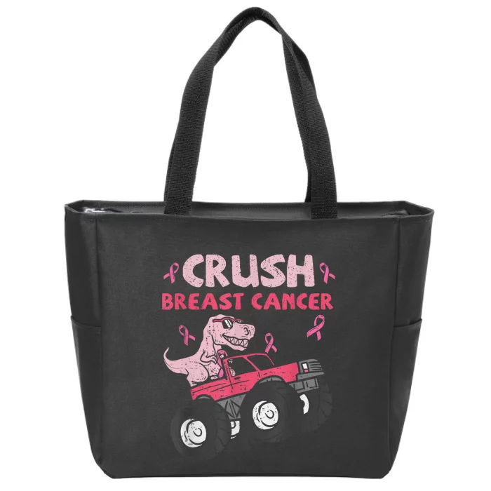 Crush Breast Cancer Awareness Monster Truck Ribbon Zip Tote Bag