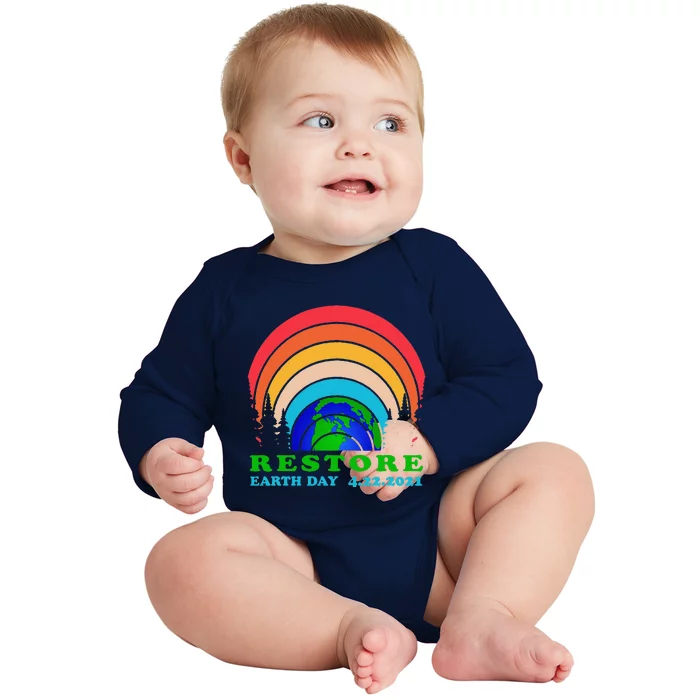 Cute Bright Colorful Earth Day Rainbow Restore Earth Planet Baby Long Sleeve Bodysuit