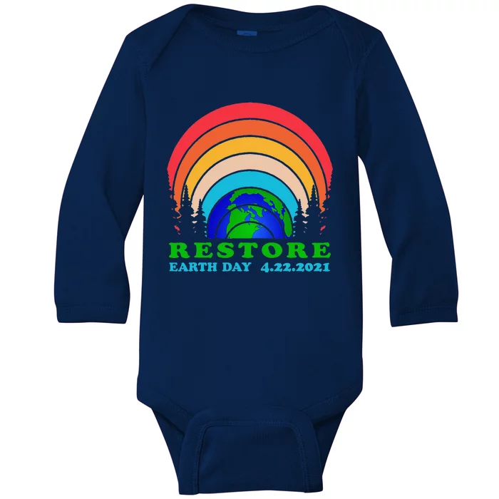 Cute Bright Colorful Earth Day Rainbow Restore Earth Planet Baby Long Sleeve Bodysuit