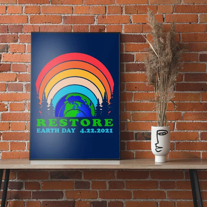 Cute Bright Colorful Earth Day Rainbow Restore Earth Planet Poster