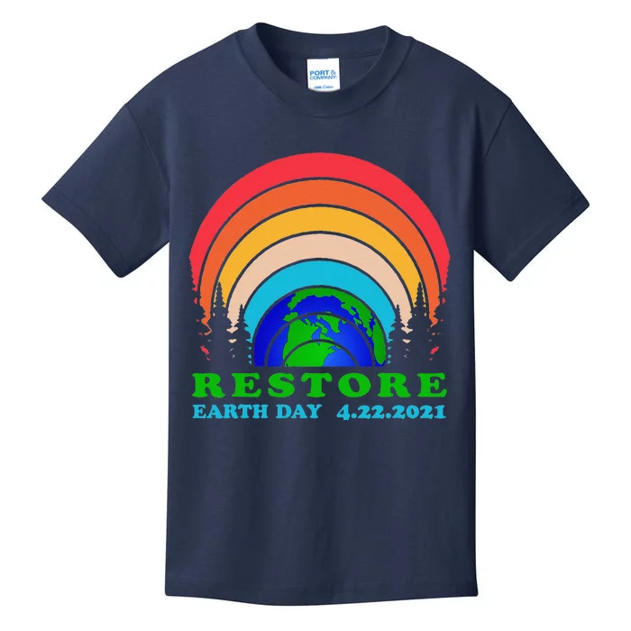 Cute Bright Colorful Earth Day Rainbow Restore Earth Planet Kids T-Shirt