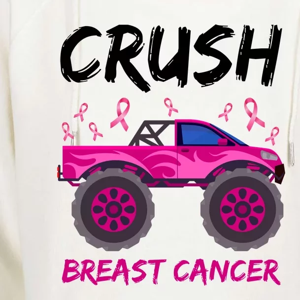 Crush Breast Cancer Awareness Monster Truck Womens Funnel Neck Pullover Hood