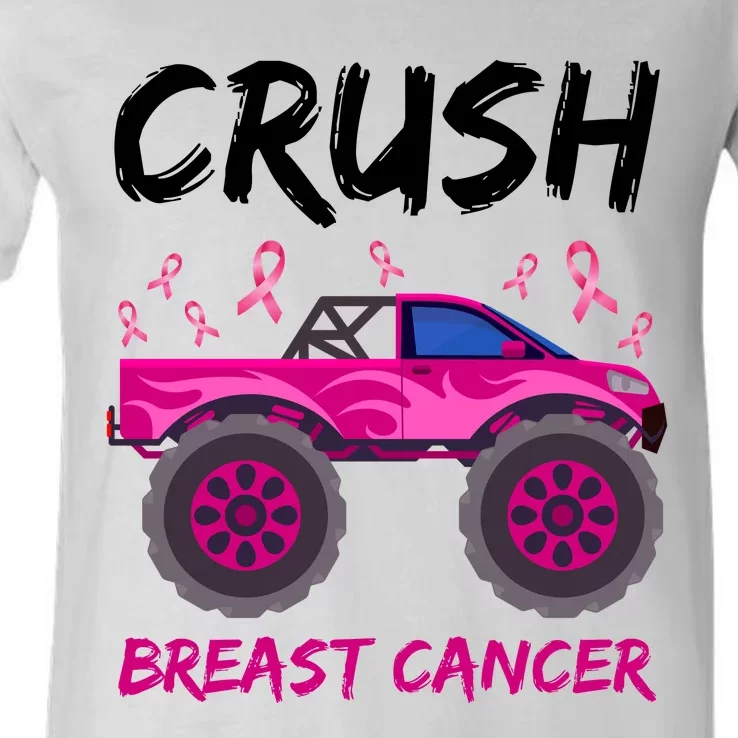 Crush Breast Cancer Awareness Monster Truck V-Neck T-Shirt