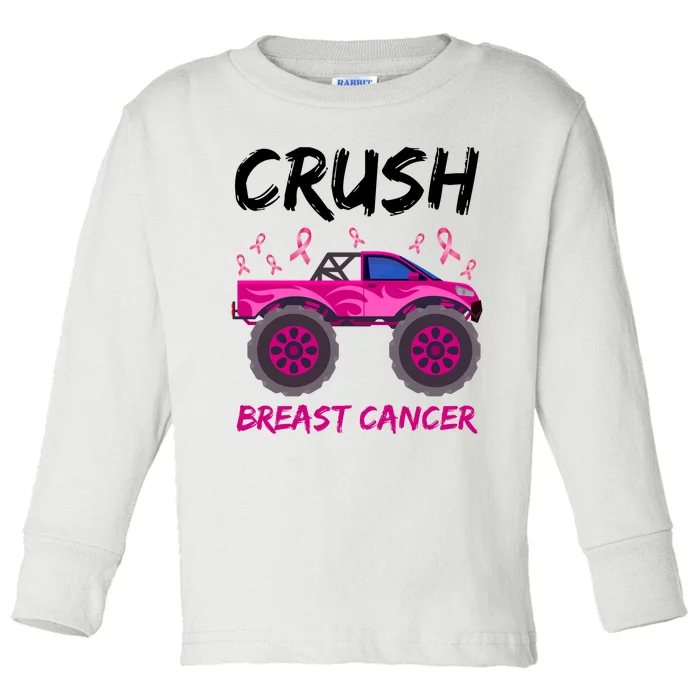 Crush Breast Cancer Awareness Monster Truck Toddler Long Sleeve Shirt