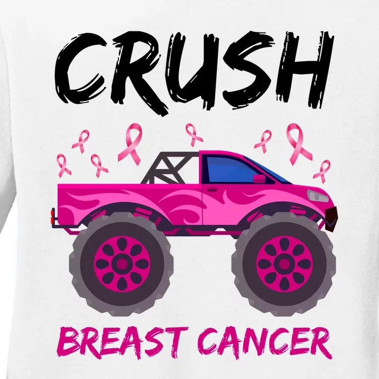 Crush Breast Cancer Awareness Monster Truck Ladies Long Sleeve Shirt