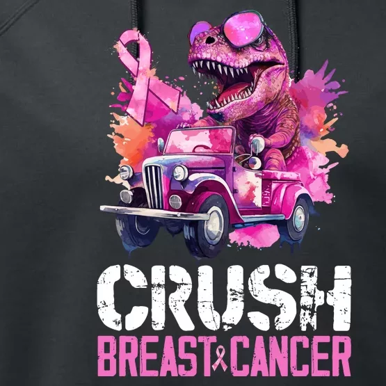 Crush Breast Cancer TRex Dinosaur Performance Fleece Hoodie