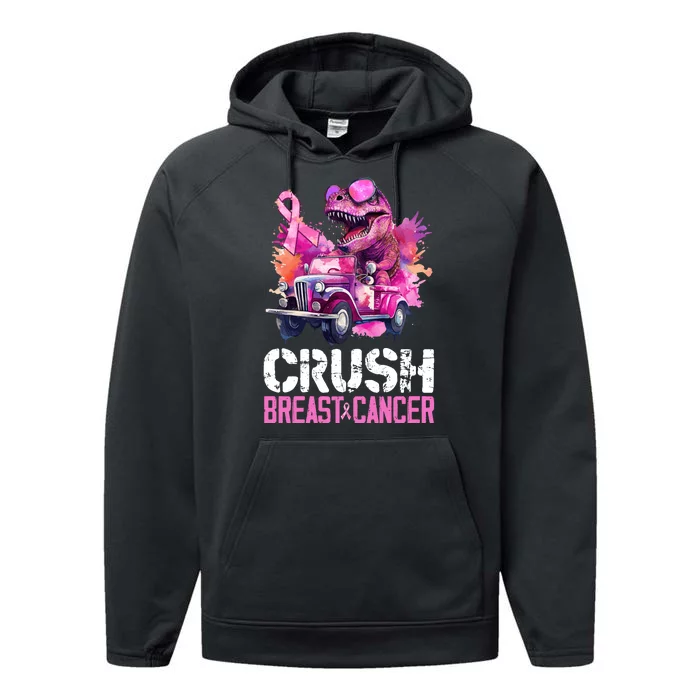 Crush Breast Cancer TRex Dinosaur Performance Fleece Hoodie